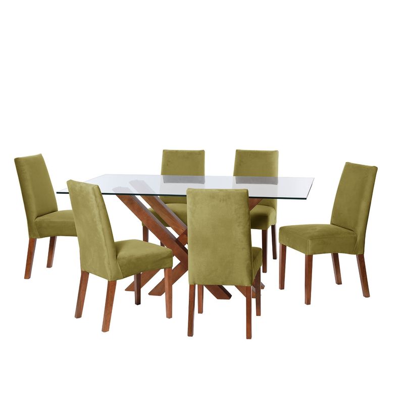 LATAM HOME - JUEGO DE COMEDOR MERIDA 6 SILLAS CADIZ TELA VELVET PISTACHO