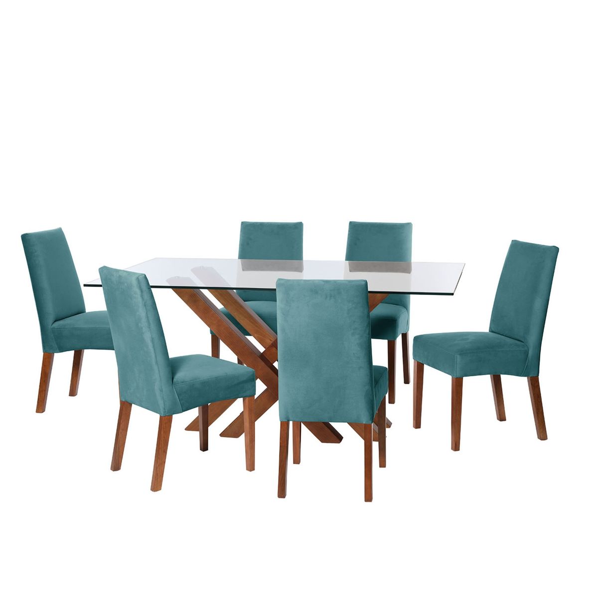 LATAM HOME - JUEGO DE COMEDOR MERIDA 6 SILLAS CADIZ TELA VELVET TURQUESA
