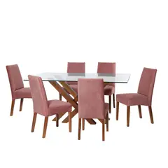 LATAM HOME - JUEGO DE COMEDOR MERIDA 6 SILLAS CADIZ TELA VELVET PALO ROSA