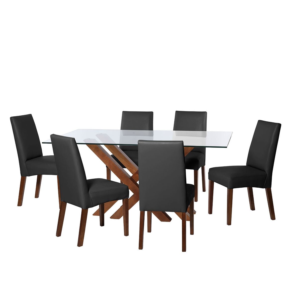 LATAM HOME - JUEGO DE COMEDOR MERIDA 6 SILLAS CADIZ PU NEGRO