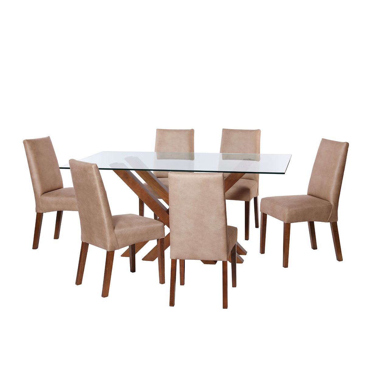 LATAM HOME - JUEGO DE COMEDOR MERIDA 6 SILLAS CADIZ CUERO KENTUCKY  BEIGE