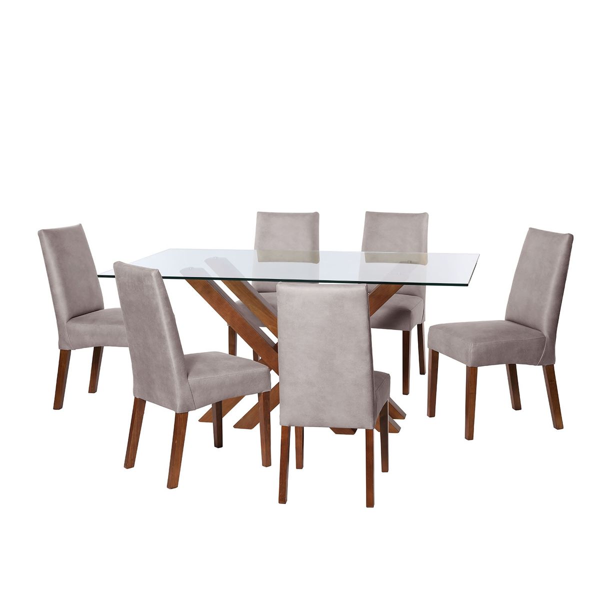 LATAM HOME - JUEGO DE COMEDOR MERIDA 6 SILLAS CADIZ CUERO KENTUCKY GRIS