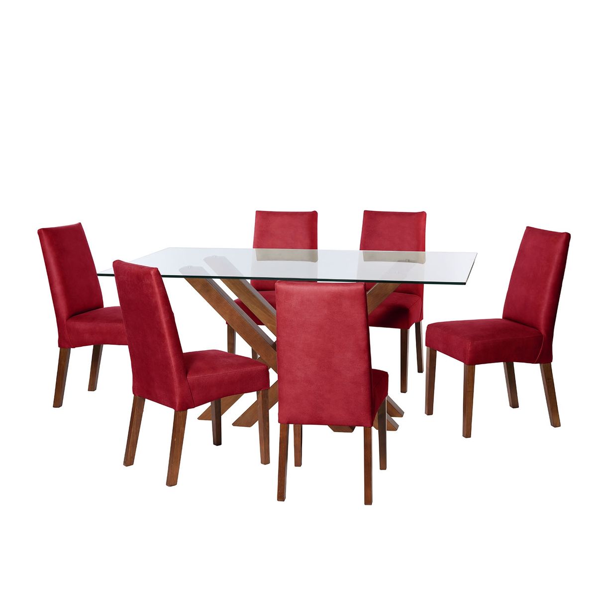 LATAM HOME - JUEGO DE COMEDOR MERIDA 6 SILLAS CADIZ CUERO KENTUCKY ROJO
