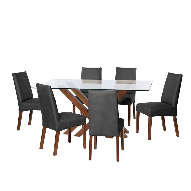 LATAM HOME - JUEGO DE COMEDOR MERIDA 6 SILLAS CADIZ CUERO KENTUCKY NEGRO