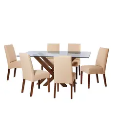 LATAM HOME - JUEGO DE COMEDOR MERIDA 6 SILLAS CADIZ LINO NATURAL