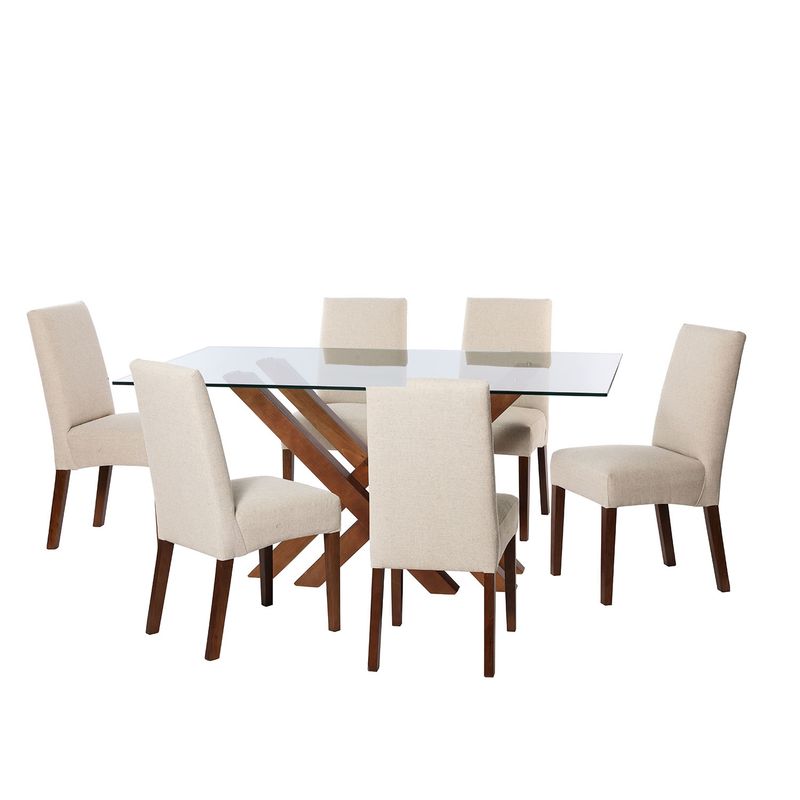 LATAM HOME - JUEGO DE COMEDOR MERIDA 6 SILLAS CADIZ LINO BLANCO
