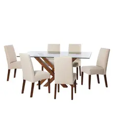 LATAM HOME - JUEGO DE COMEDOR MERIDA 6 SILLAS CADIZ LINO BLANCO