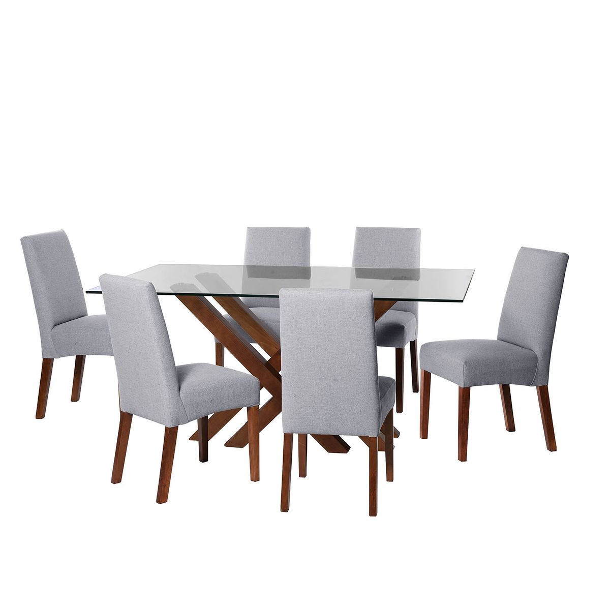 LATAM HOME - JUEGO DE COMEDOR MERIDA 6 SILLAS CADIZ LINO GRIS CLARO