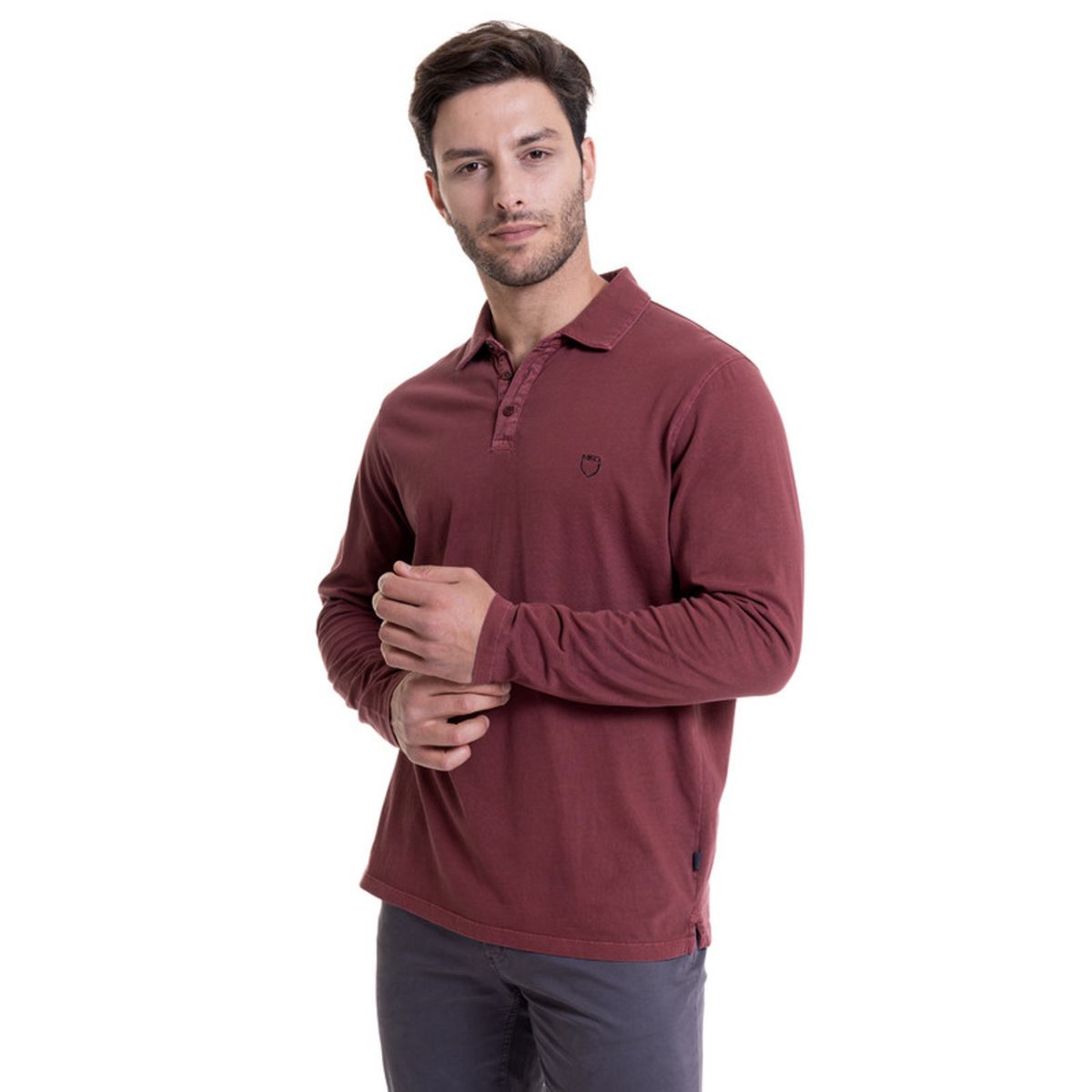 MCGREGOR - Polera Manga Larga Cuello Camisero Burdeo MCGREGOR