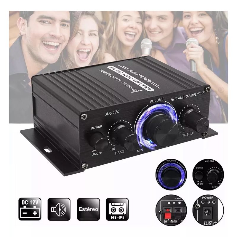 EDWINAYY - Amplificador Para Auto Coche Estéreo Audio 2 Canales Hifi