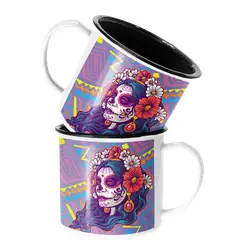 SM - Taza Enlozada Catrina Mujer Floreada Esqueleto - Blanco
