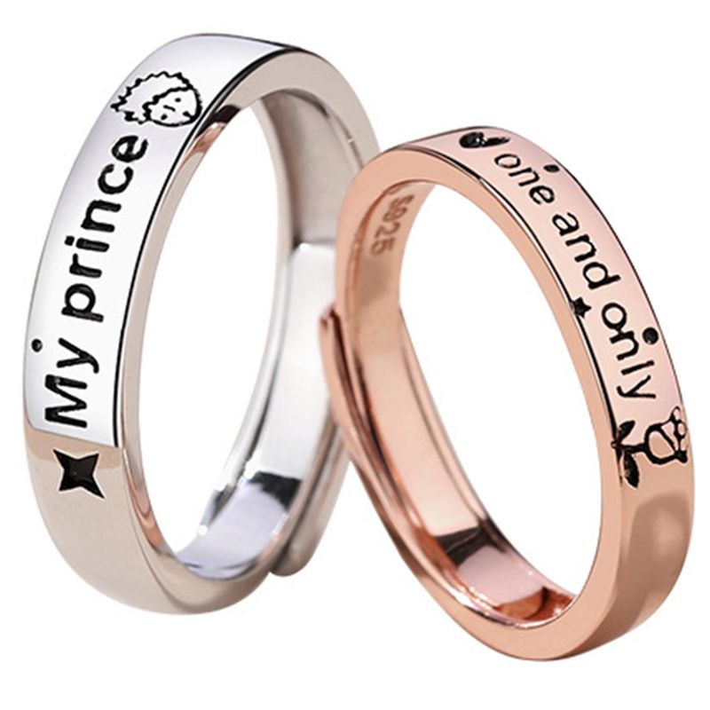 GENERICO - Anillos Plata 925 Pareja Compromiso Principito Rosa Ajustable