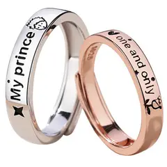 GENERICO - Anillos Plata 925 Pareja Compromiso Principito Rosa Ajustable