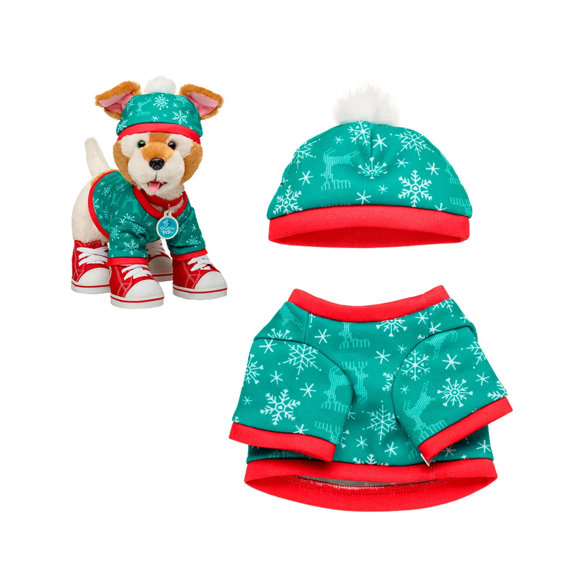 BUILD A BEAR - Sweater Build a Bear navideño verde con gorro