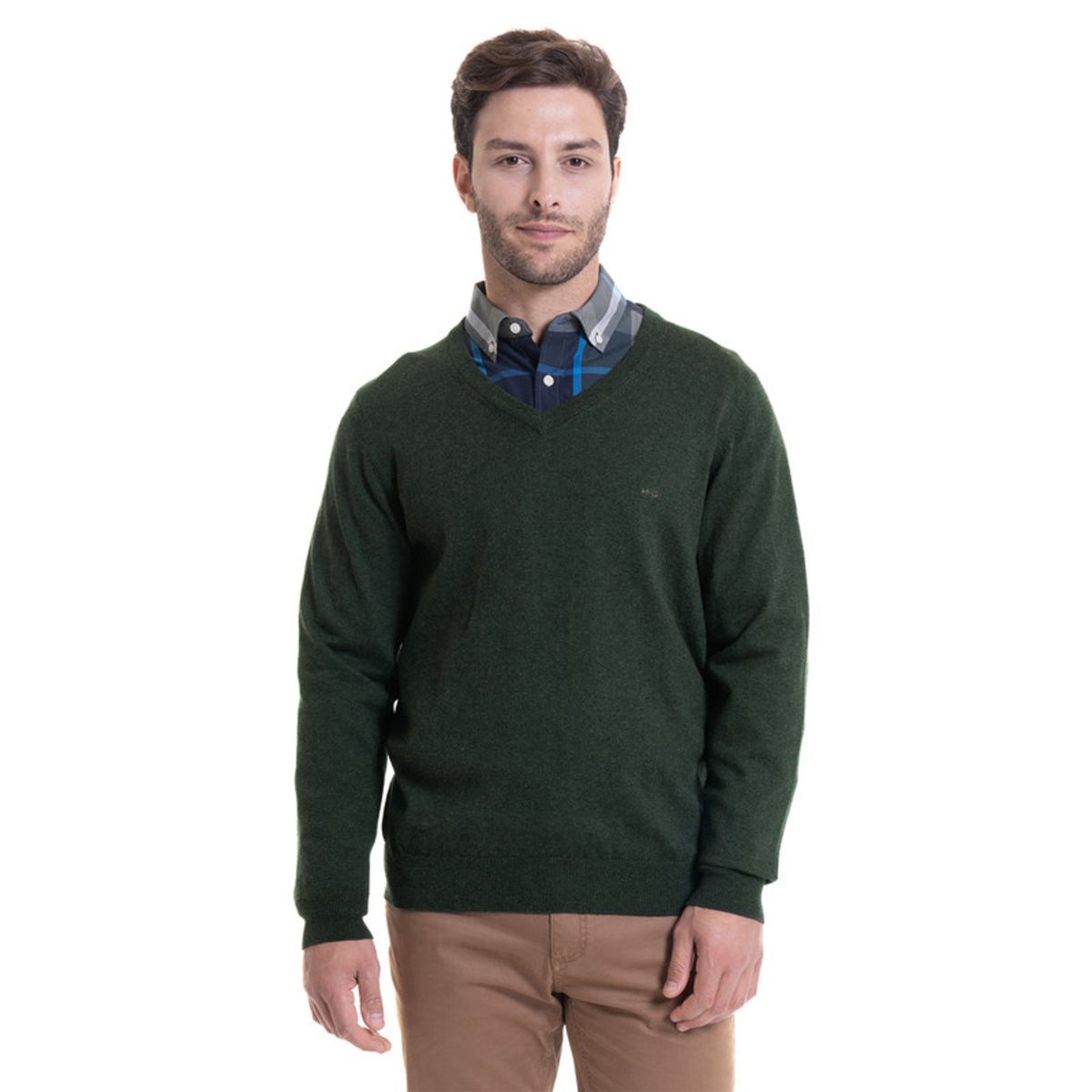 MCGREGOR - Sweater Cuello V Melange Oliva Oscuro MCGREGOR
