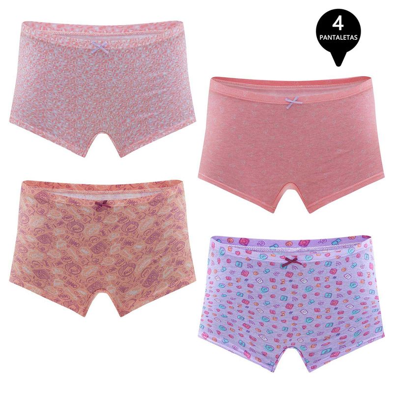 GIOVACCHINO - Calzon Boxer Pantaletta Algodón Niña Pack 4