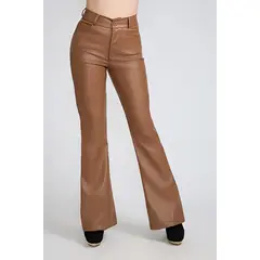 TENTATION - Pantalon PU Flare Coffee OFERTA CYBER