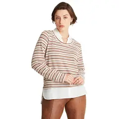 CURVI - Polera Camant Rayada Con Blusa Falsa Beige