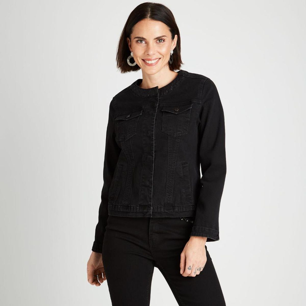 LORENZO DI PONTTI - Chaqueta De Mezclilla Cuello Chanel Negro LORENZO DI PONTTI