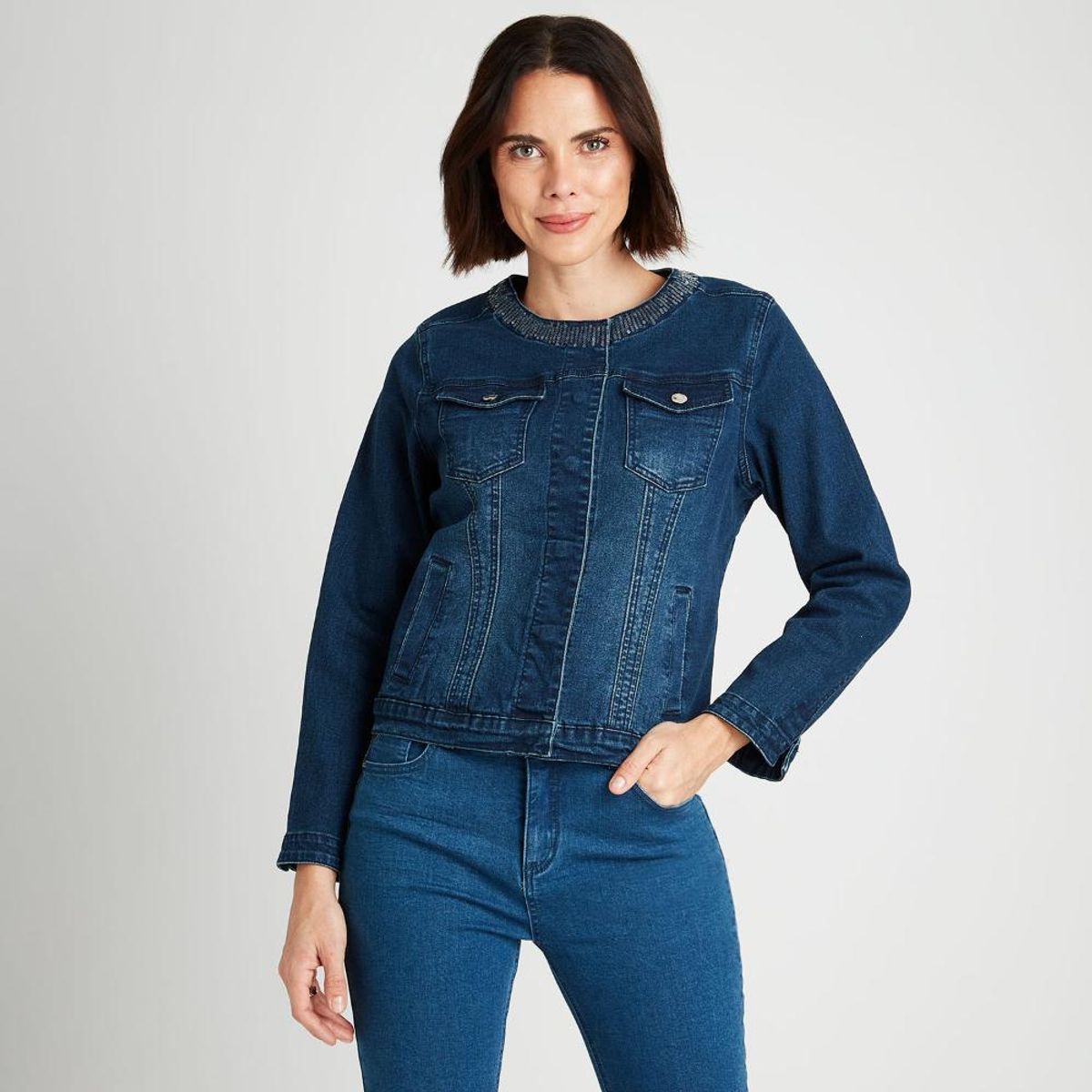 LORENZO DI PONTTI - Chaqueta De Mezclilla Cuello Chanel Azul Claro