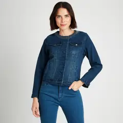 LORENZO DI PONTTI - Chaqueta De Mezclilla Cuello Chanel Azul Claro