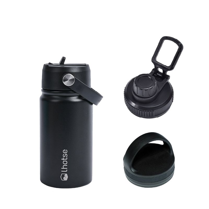LHOTSE - Botella Térmica Niño Hydro 360ml Negro + 2 Tapas Lhotse