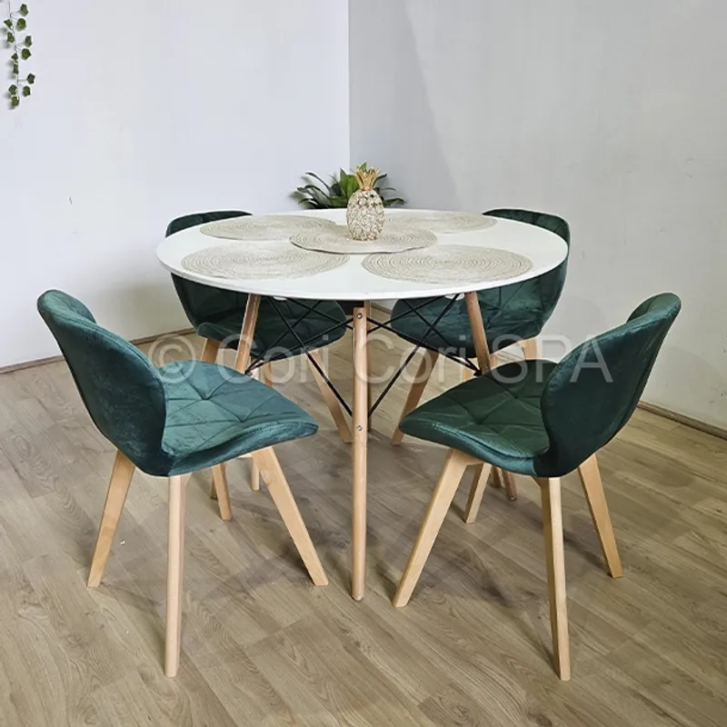 CORI CORI - Comedor Mesa Eames blanco 100cm + 4 Sillas Mariposa Velvet Verde