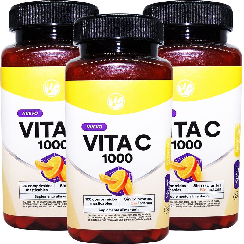 GENERICO - 3 x Vitamina C 1000 Mg 120 Comprimidos Aumenta Defensas