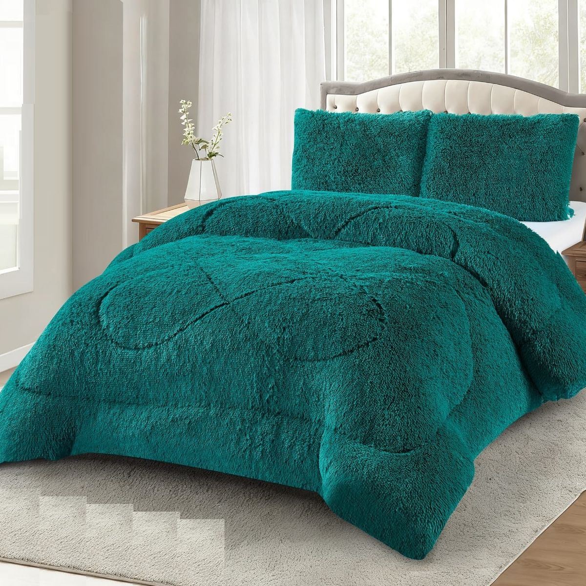 GENERICO - COBERTOR DE INVIERNO PELUDO VERDE TURQUESA KING  CON CHIPORRO TF