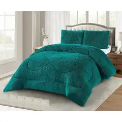 GENERICO - COBERTOR DE INVIERNO PELUDO VERDE TURQUESA KING CON CHIPORRO TF
