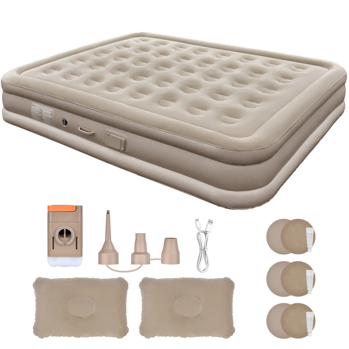 AIZO - Colchón Cama Inflable Eléctrico 2 Plazas Con Dos Almohadas