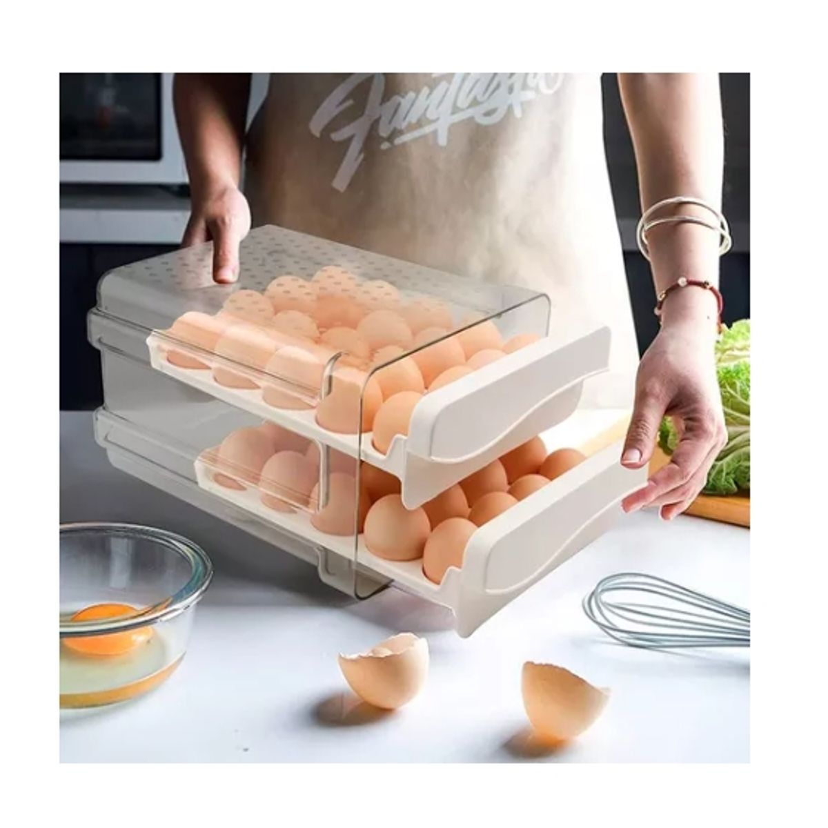 ESHOPANGIE - Organizador De Huevos Caja Para 40 Huevos 2 Niveles