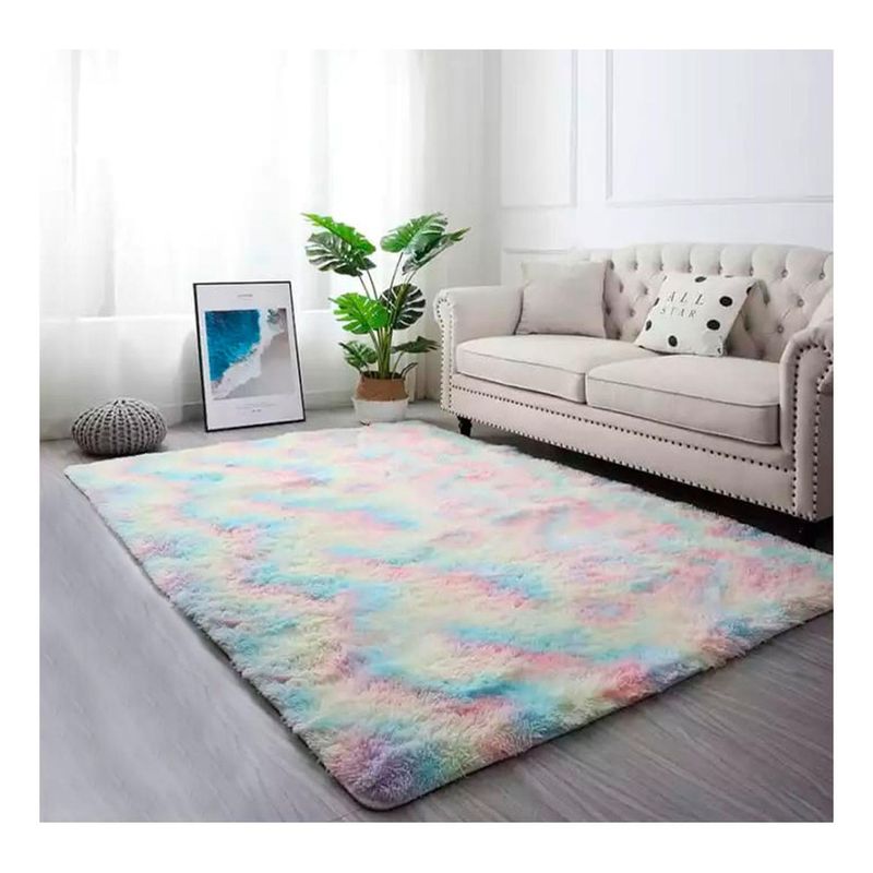 GENERICO - Alfombra Peluda Decorativa Hogar Diseño Jaspeado 240x200 - Celeste