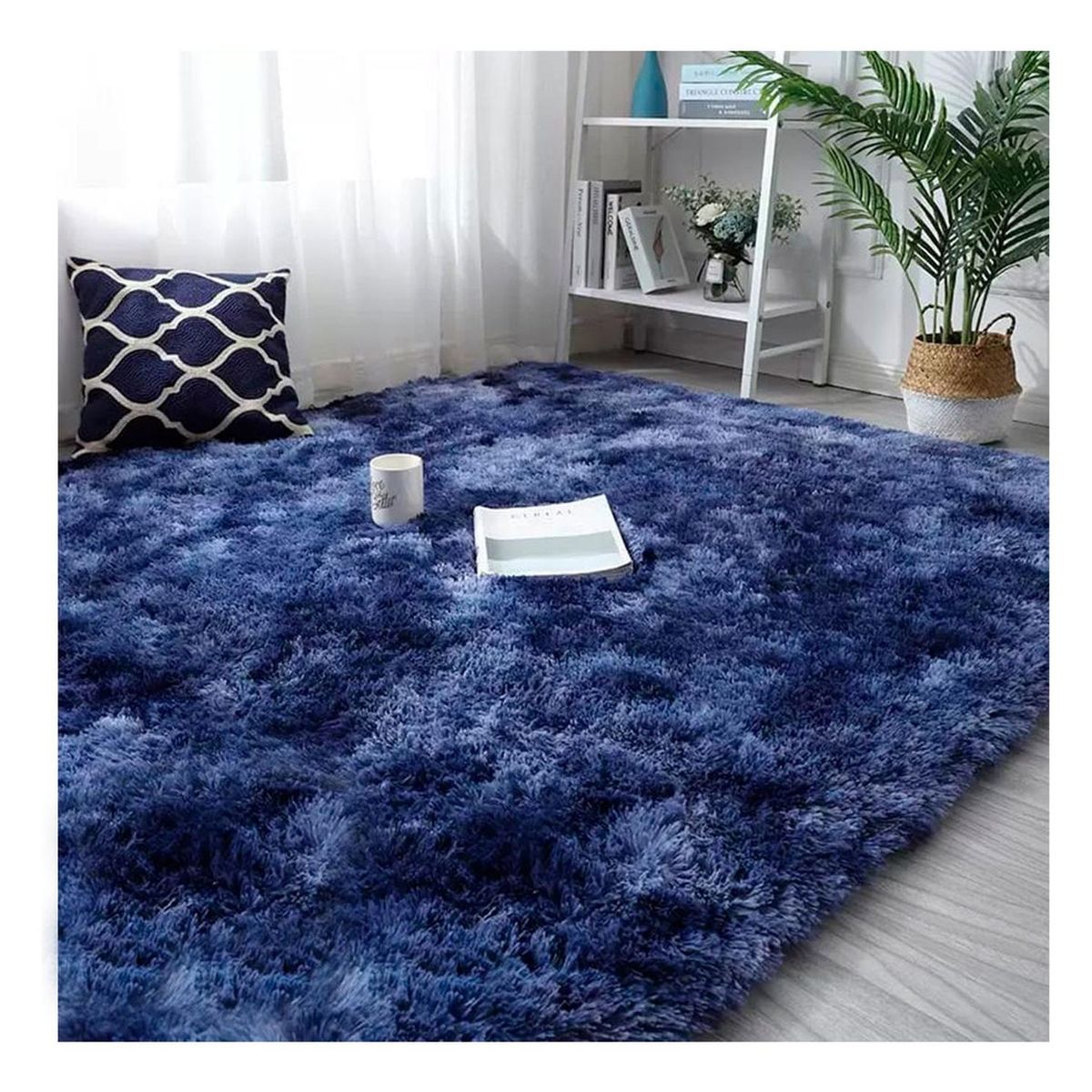 GENERICO - Alfombra Peluda Decorativa Hogar Diseño Jaspeado 240x200 - Azul marino