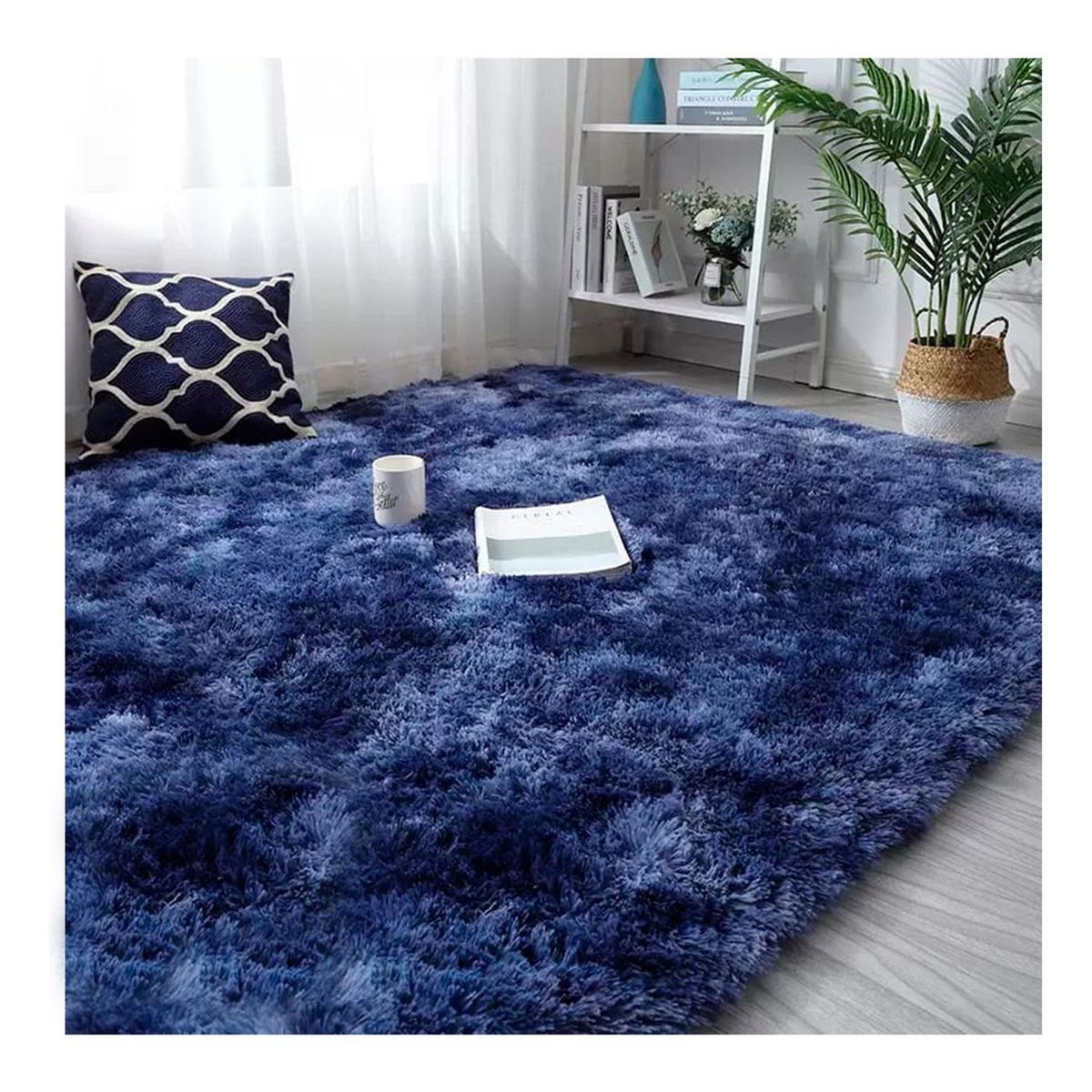 GENERICO - Alfombra Peluda Decorativa Hogar Diseño Jaspeado 240x200 - Azul marino