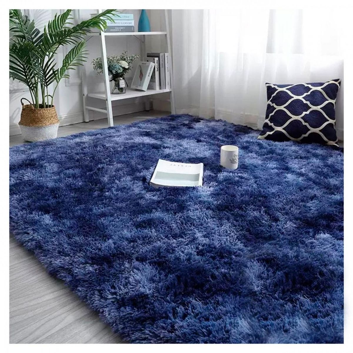 GENERICO - Alfombra Peluda Decorativa Hogar Diseño Jaspeado 240x200 - Azul marino