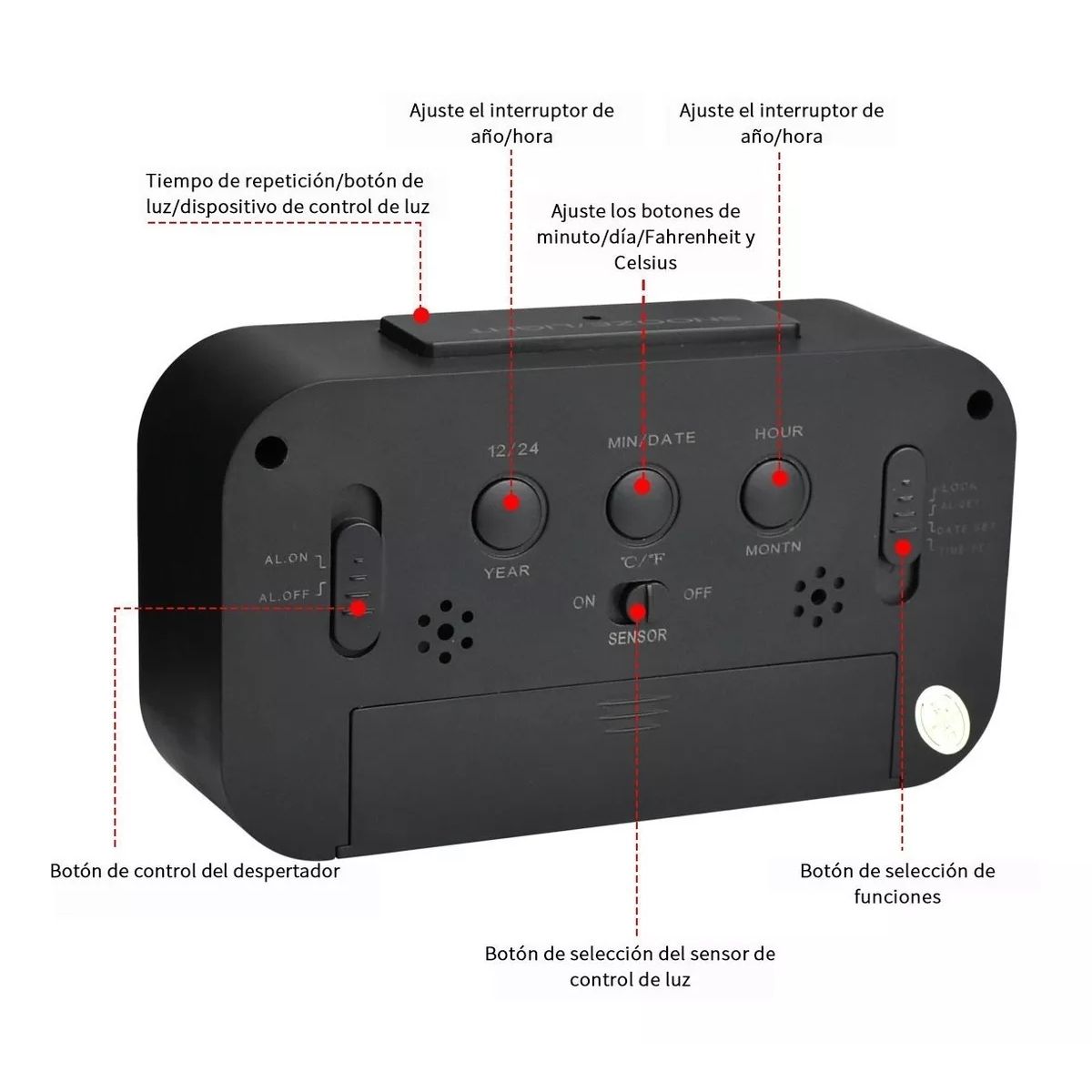 GENERICO - Reloj Despertador Pantalla Led Fecha Temperatura Alarma