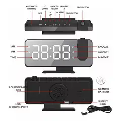 GENERICO - Reloj Despertador Led Con Radio Proyector Y Pantalla Grande