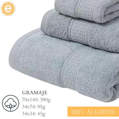 Imagen 2 del producto Pack 3 Toallas Gris Cuerpo Manos Y Cara 100% Algodon