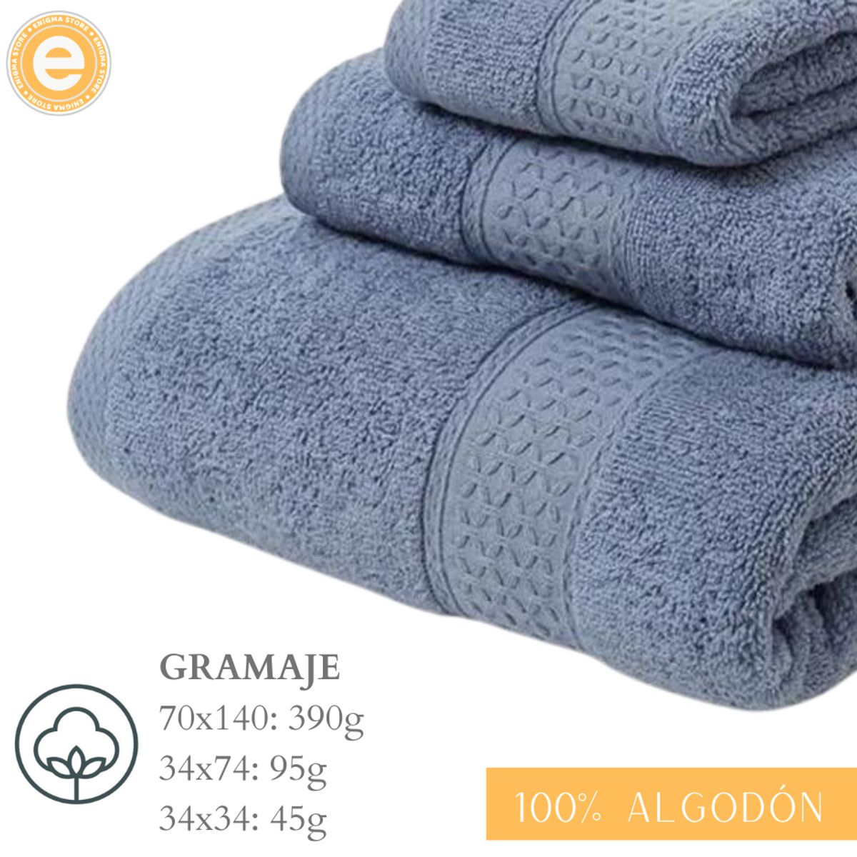 GENERICO - Pack 3 Toallas Gris Oscuro Cuerpo Manos Y Cara 100% Algodon