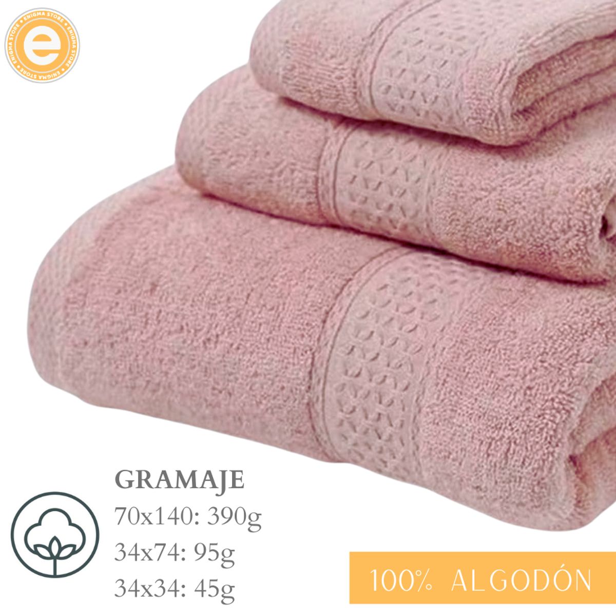 GENERICO - Pack 3 Toallas Rosa Cuerpo Manos Y Cara 100% Algodon