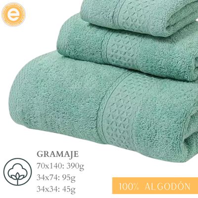 Imagen 2 del producto Pack 3 Toallas Verde Cuerpo Manos Y Cara 100% Algodon