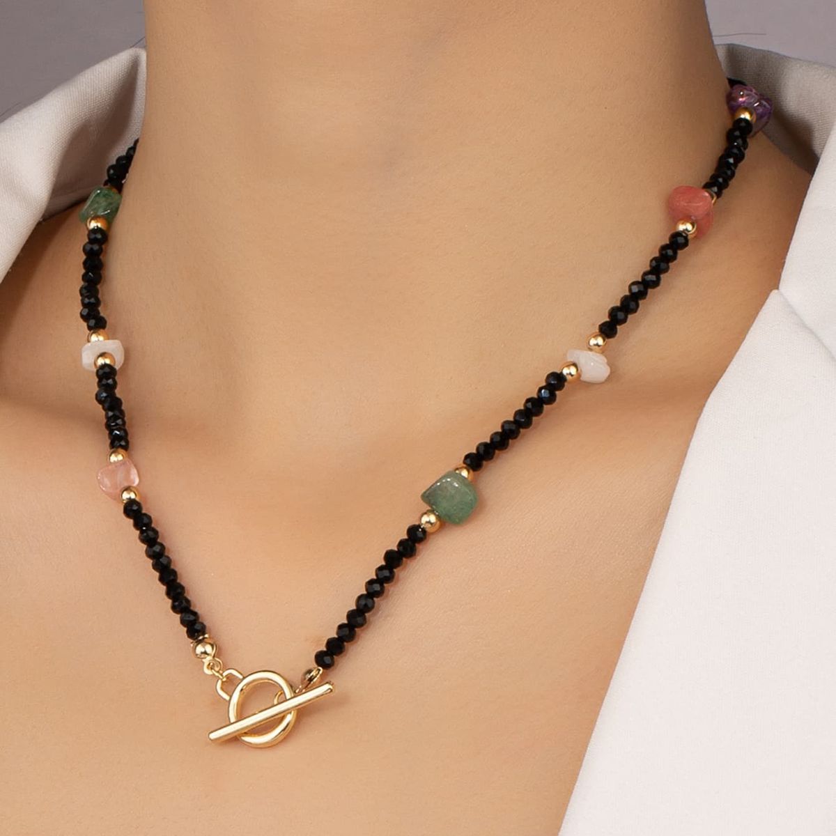 VATYERTY - Collar con cuenta con diseño de piedra Multicolor