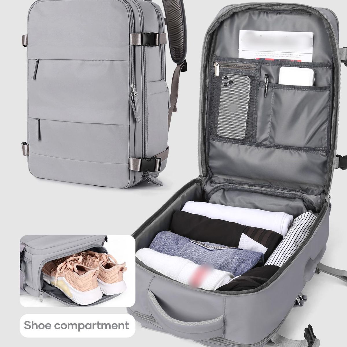 VATYERTY - Mochila De Viaje Para Hombre De Mano Gris