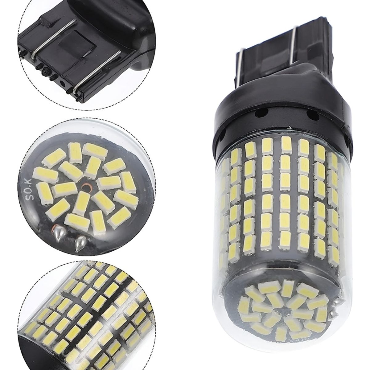 GENERICO - X2 Ampolleta Led T20 7443 144led Luz Blanca 360° Auto r&c