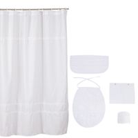 Cortina y Set de baño Medida Especial 5 piezas color Blanco bolillo blanco 200 x 200 cms