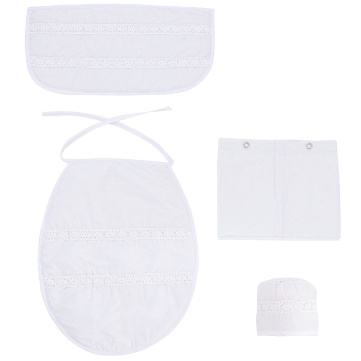 GENTILE - Cortina y Set de baño Medida Especial 5 piezas color Blanco bolillo blanco 200 x 200 cms