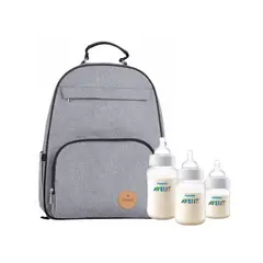 INFANTI - MOCHILA MATERNAL OAK GRIS MÁS SET 3 MAMADERAS