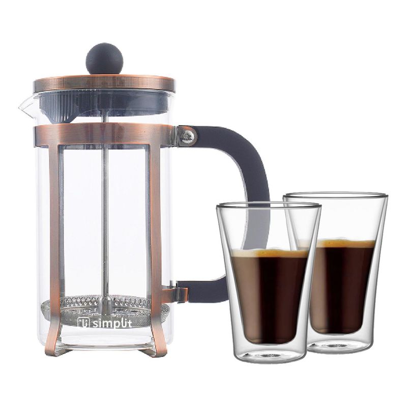 SIMPLIT - Pack Cafetera Francesa 600 ml + Set 2 Vasos 400 ml Simplit