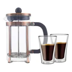SIMPLIT - Pack Cafetera Francesa 600 ml + Set 2 Vasos 400 ml